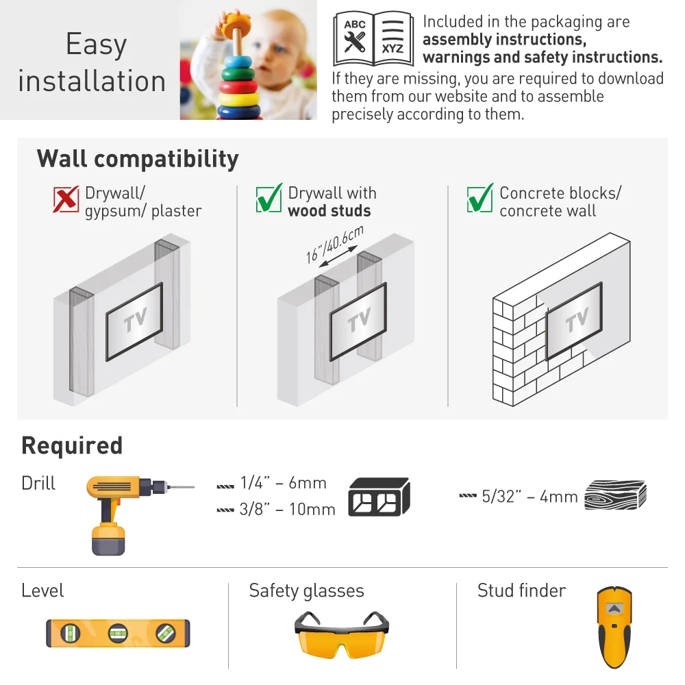 Barkan E310+ 13"-77" Auto Locking Tilt TV Wall Mount