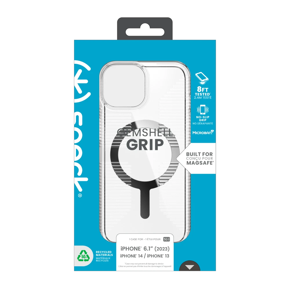 Speck Gemshell Grip MagSafe Case for Apple iPhone 16e/15/14/13 (Clear/Chrome)