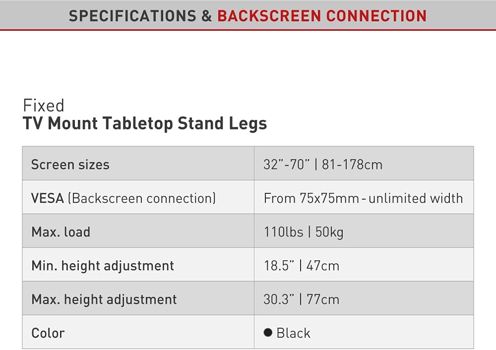 Barkan S40 13"-77" Universal Fixed TV Tabletop Legs