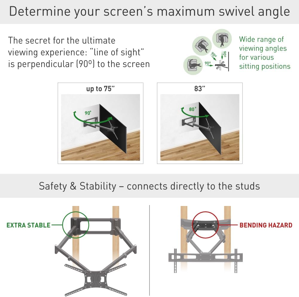 Barkan BM464XL 13"-86" Dual Arm Full Motion Articulating TV Wall Mount with Xtra Long Arm