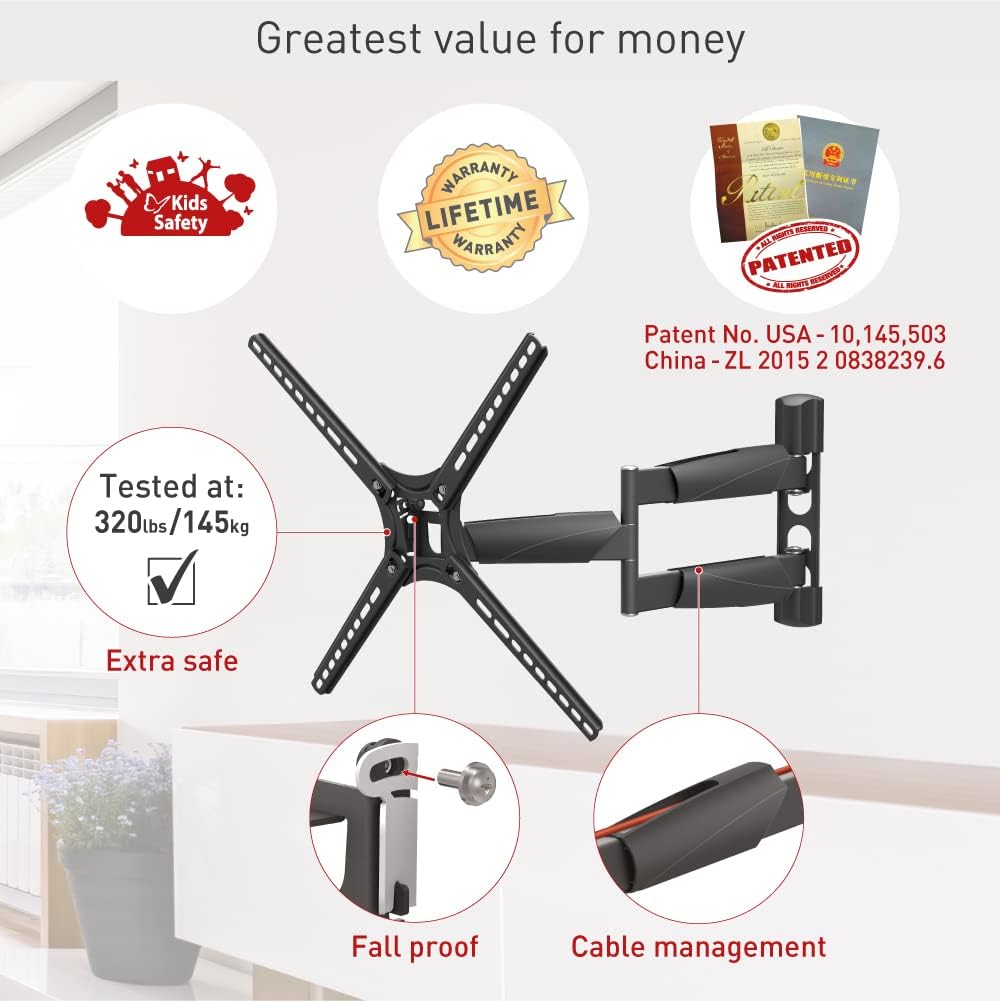 Barkan BM343LP 13"-65" Full Motion Articulating TV Wall Mount with Long Arm