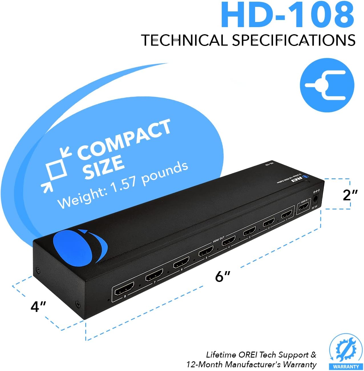 OREI HD-108-A 1x8 1080P HD HDMI Splitter