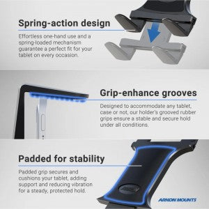 Arkon - Slim-Grip Tablet Holder w/ Double Robust Car Cup Mount | Fits Tablets From 7" to 18.4"