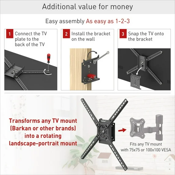 Barkan BM300R 13"-65" Landscape-Portrait Rotation Auto Locking TV Wall Mount