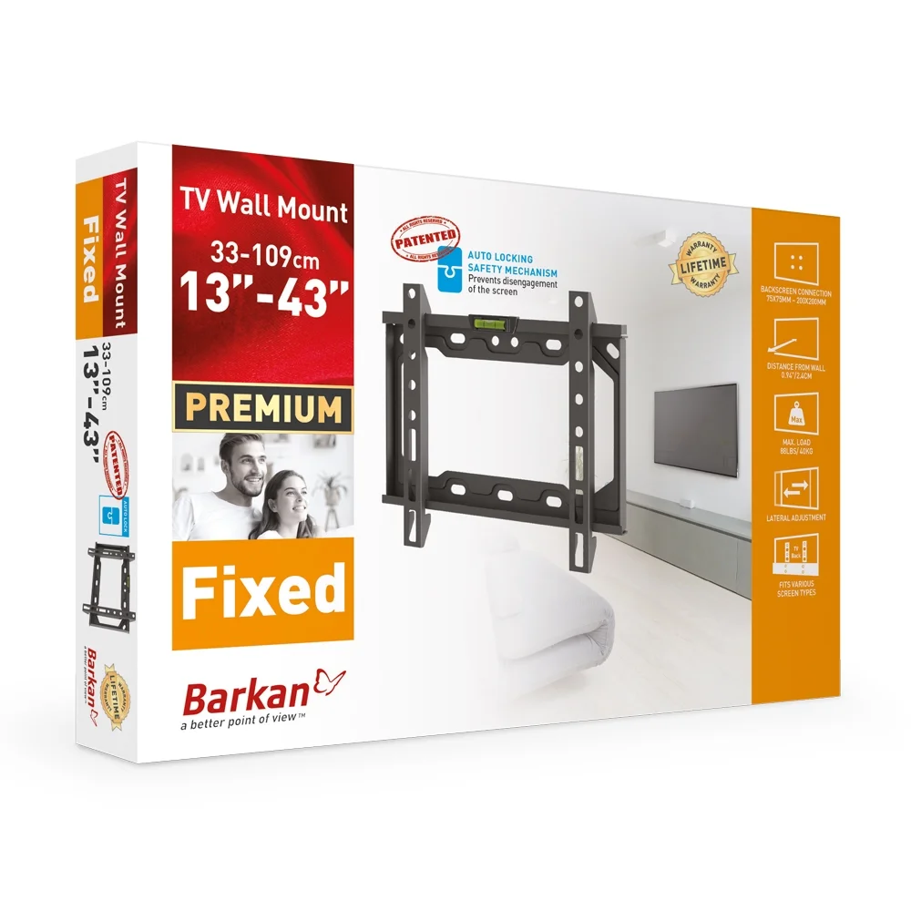 Barkan E202+ 13"-43" Low Profile Auto Locking Fixed TV Wall Mount