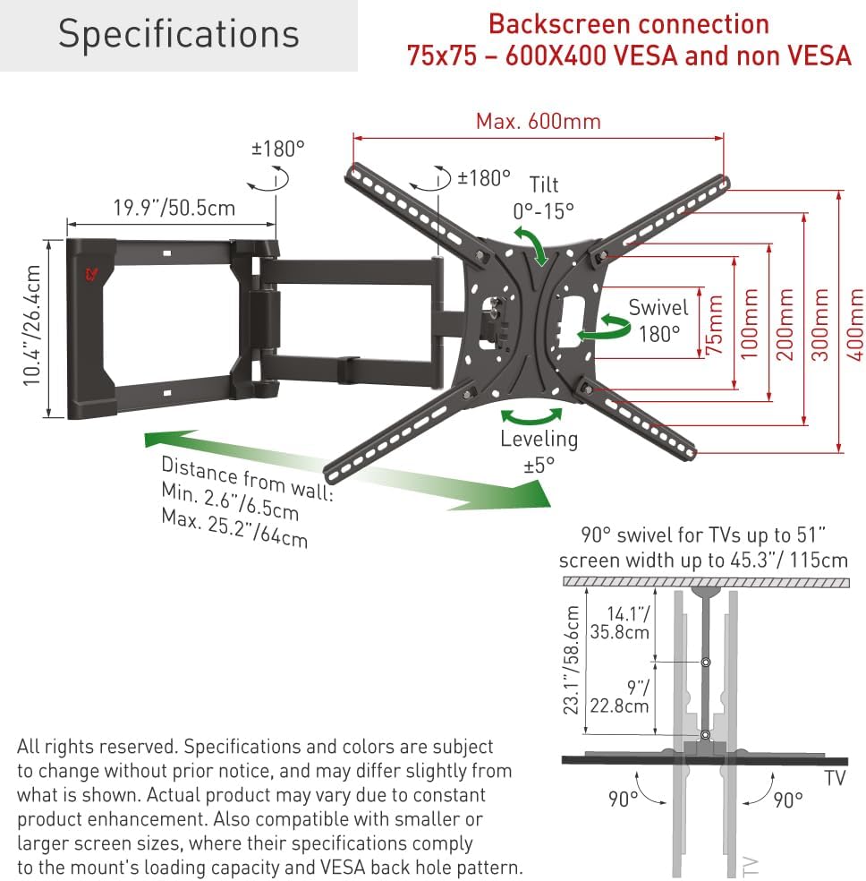Barkan 4400 13"-86" Full Motion Articulating TV Wall Mount