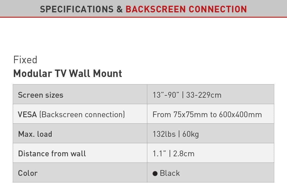 Barkan BM400T 13"-90" Extendable Auto Locking Fixed TV Wall Mount