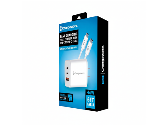 Chargeworx USB Wall Charger & 6ft USB-C to USB-C Cable
