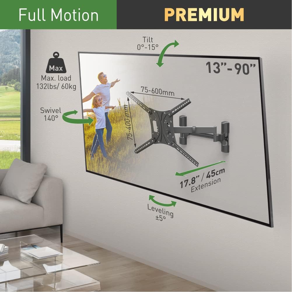 Barkan BM464 13"-90" Dual Arm Full Motion Articulating TV Wall Mount