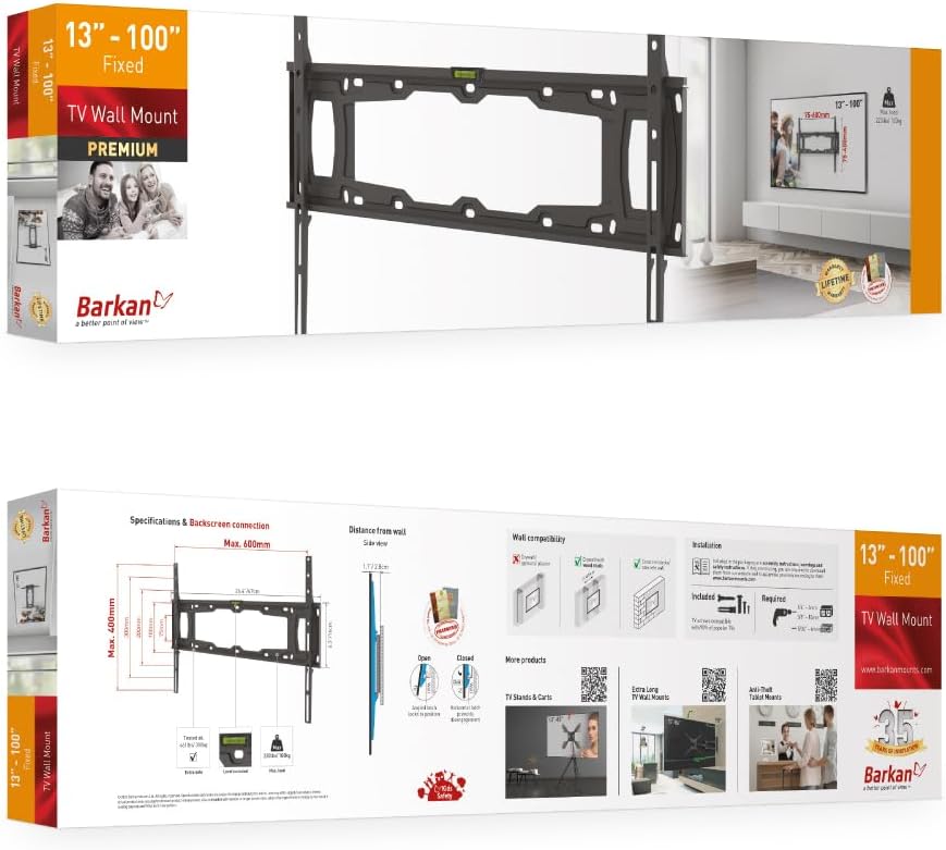 Barkan E400+ 13"-100" Low Profile Auto Locking Fixed TV Wall Mount