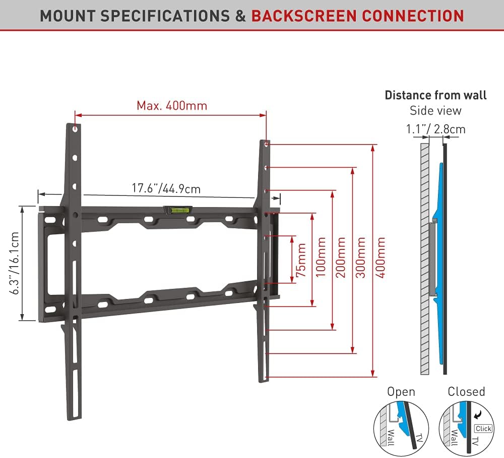 Barkan E302+ 13"-65" Low Profile Auto Locking Fixed TV Wall Mount