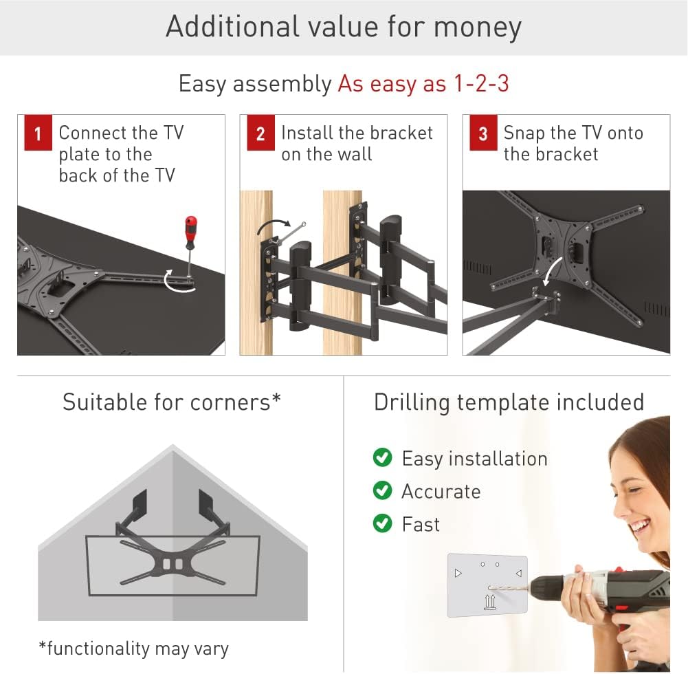 Barkan BM466XP 13"-90" Dual Arm Full Motion Articulating TV Wall Mount with Xtra Long Arm