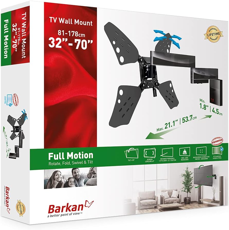 Barkan 3400F 32"-70" Full Motion Articulating Slim TV Wall Mount with Long Arm