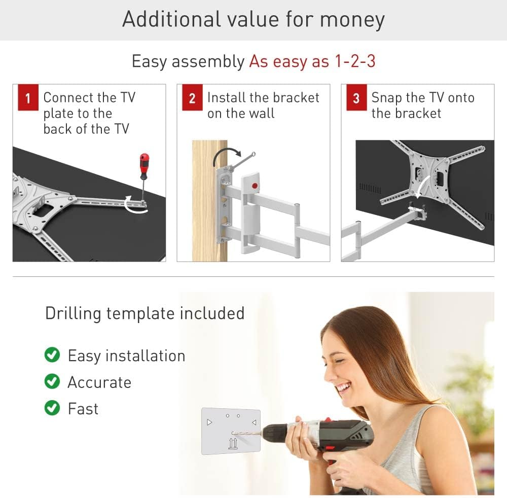 Barkan 3400LW 13"-86" Full Motion Articulating TV Wall Mount with Long Arm (White)