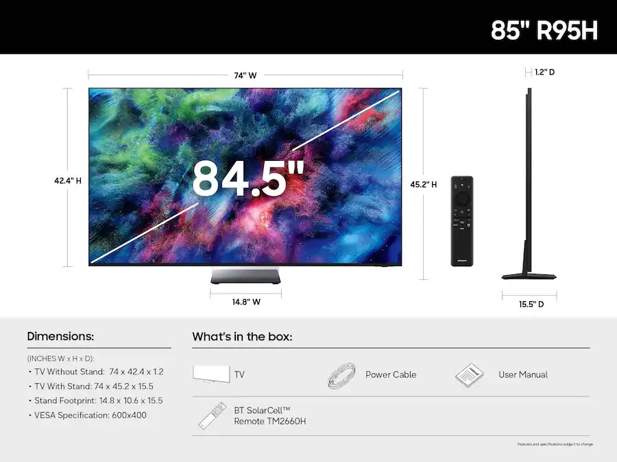 Samsung R95H Series 75" Micro RGB 4K UHD Glare-Free HDR Smart TV with SamsungVisionAI (2026)