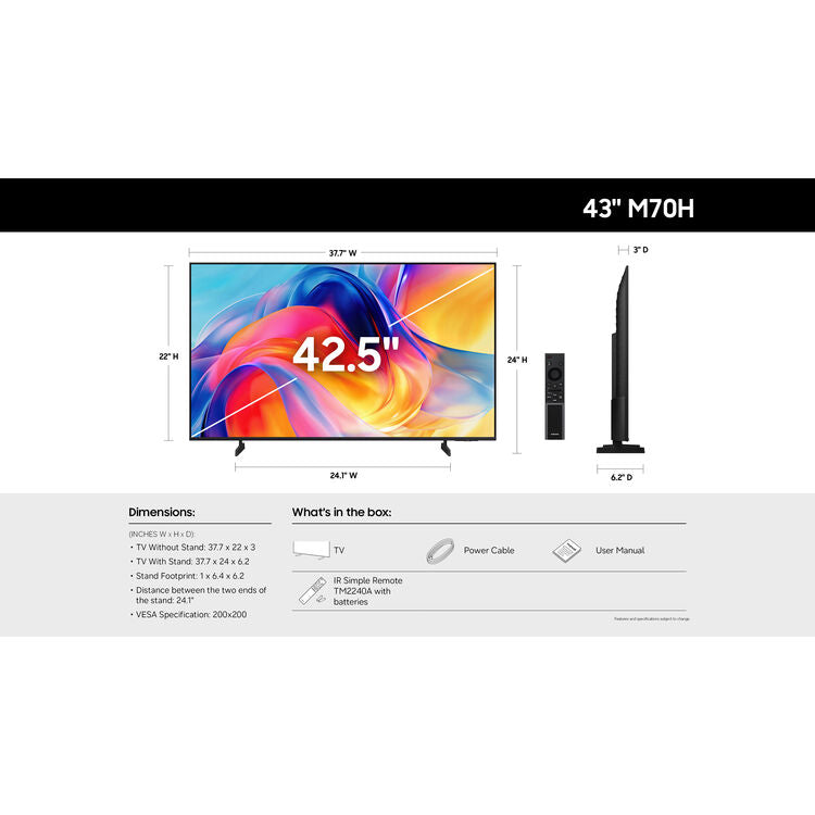 Samsung M70H Series 43" Mini-LED 4K UHD HDR Smart TV (2026)