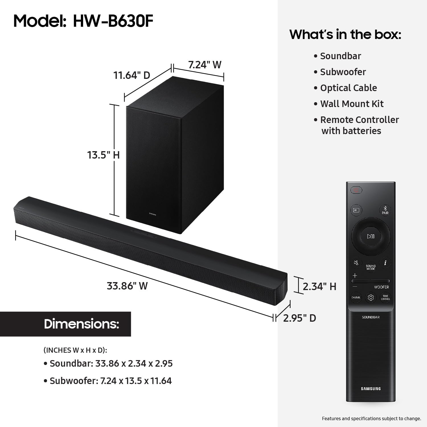 Samsung B-Series HW-B630F 3.1Ch DTS Virtual:X Soundbar with Subwoofer
