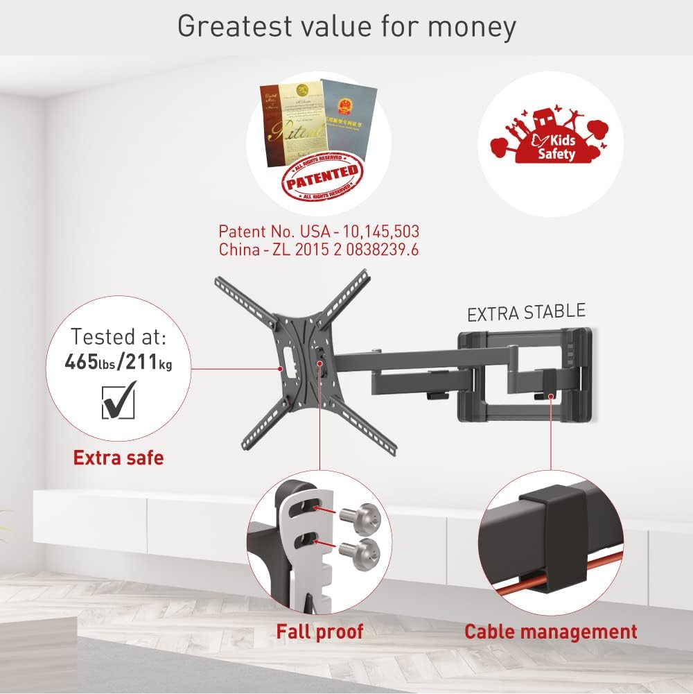 Barkan BM464L 13"-90" Dual Arm Full Motion Articulating TV Wall Mount with Long Arm