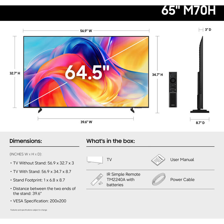 Samsung M70H Series 65" Mini-LED 4K UHD HDR Smart TV (2026)