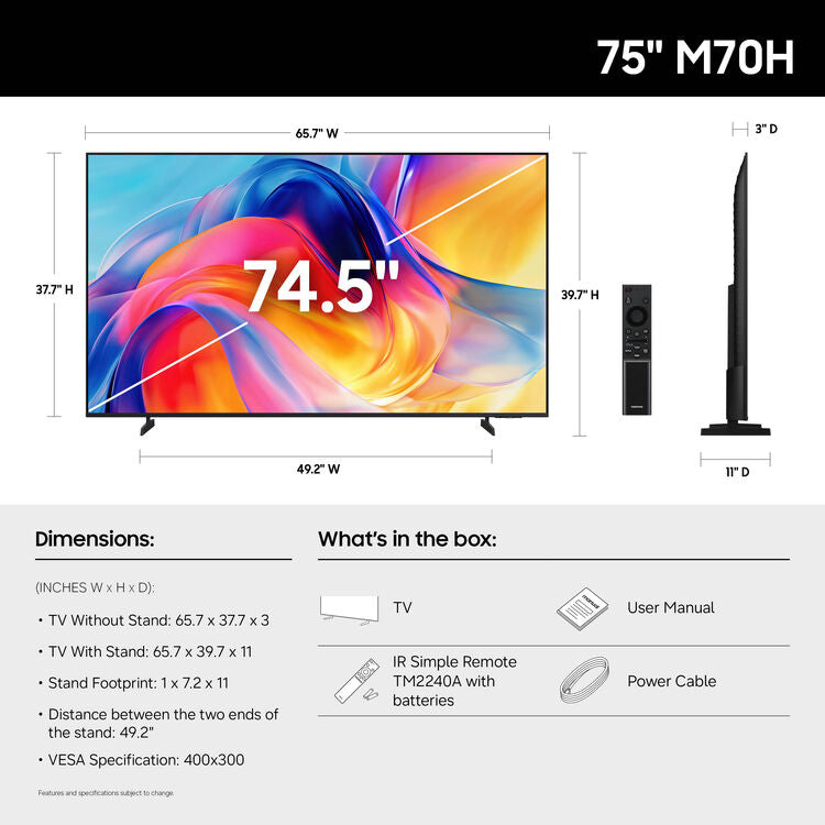 Samsung M70H Series 75" Mini-LED 4K UHD HDR Smart TV (2026)
