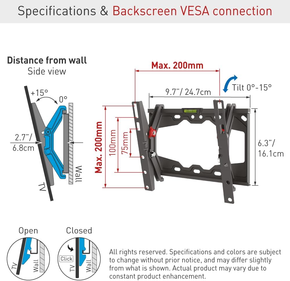 Barkan E210+ 13"-43" Auto Locking Tilt TV Wall Mount