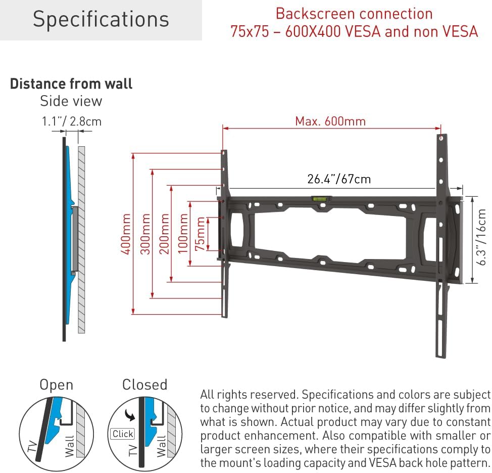 Barkan E400+ 13"-100" Low Profile Auto Locking Fixed TV Wall Mount