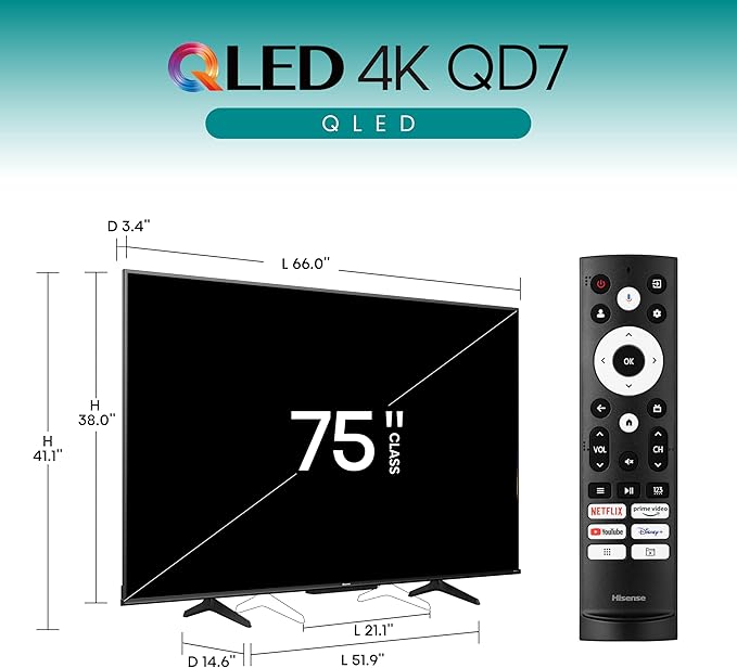 Hisense 75” QD7 Series QLED 4K UHD Smart Google TV