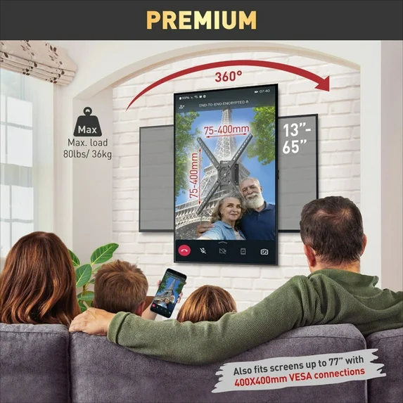 Barkan BM300R 13"-65" Landscape-Portrait Rotation Auto Locking TV Wall Mount