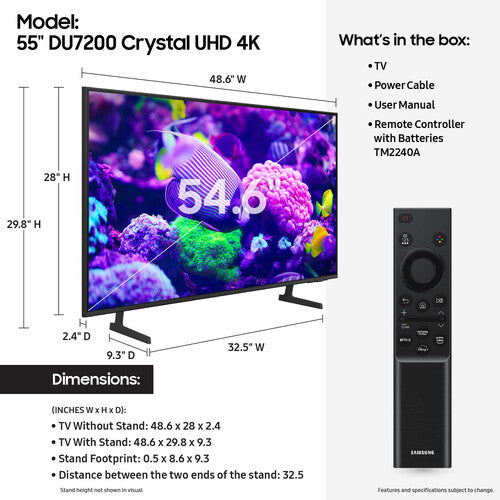 Samsung DU7200 Series 55" 4K HDR Crystal UHD Smart LED TV (2024)