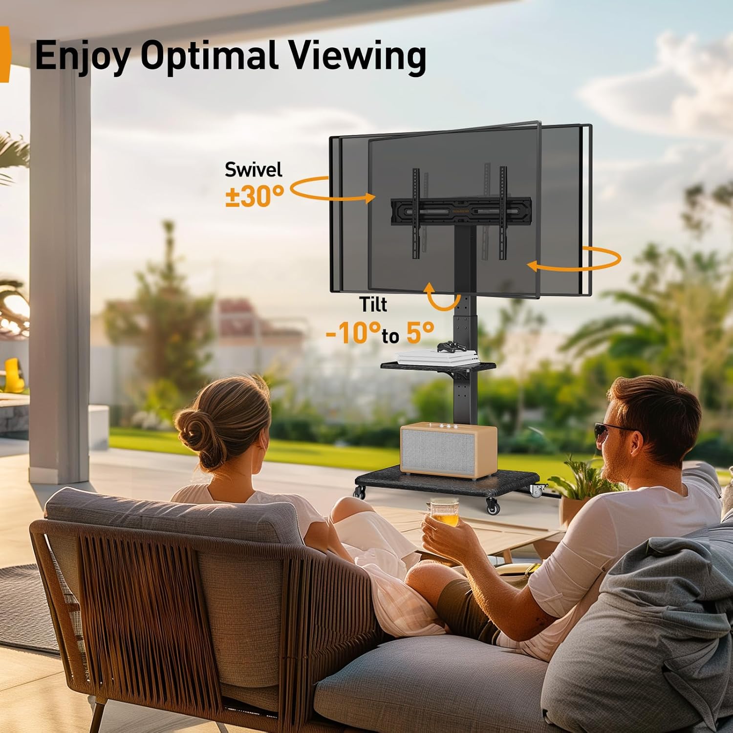 Perlegear Mobile Rolling TV Stand with Power Outlet For 32" - 75" TVs