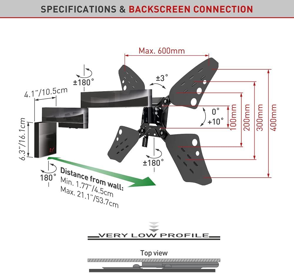 Barkan 3400F 32"-70" Full Motion Articulating Slim TV Wall Mount with Long Arm
