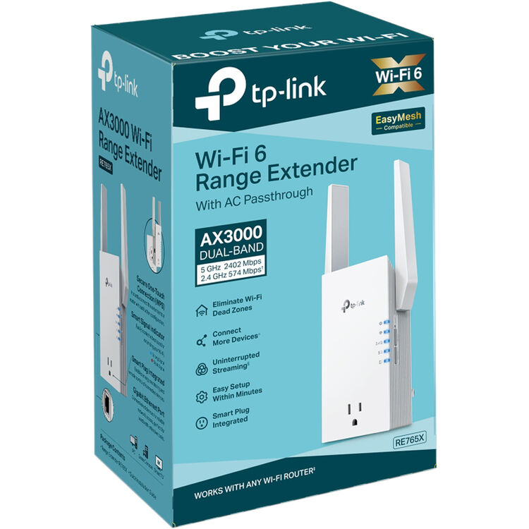 TP-Link RE765X AX3000 Dual-Band Wi-Fi 6 Range Extender & Smart Plug