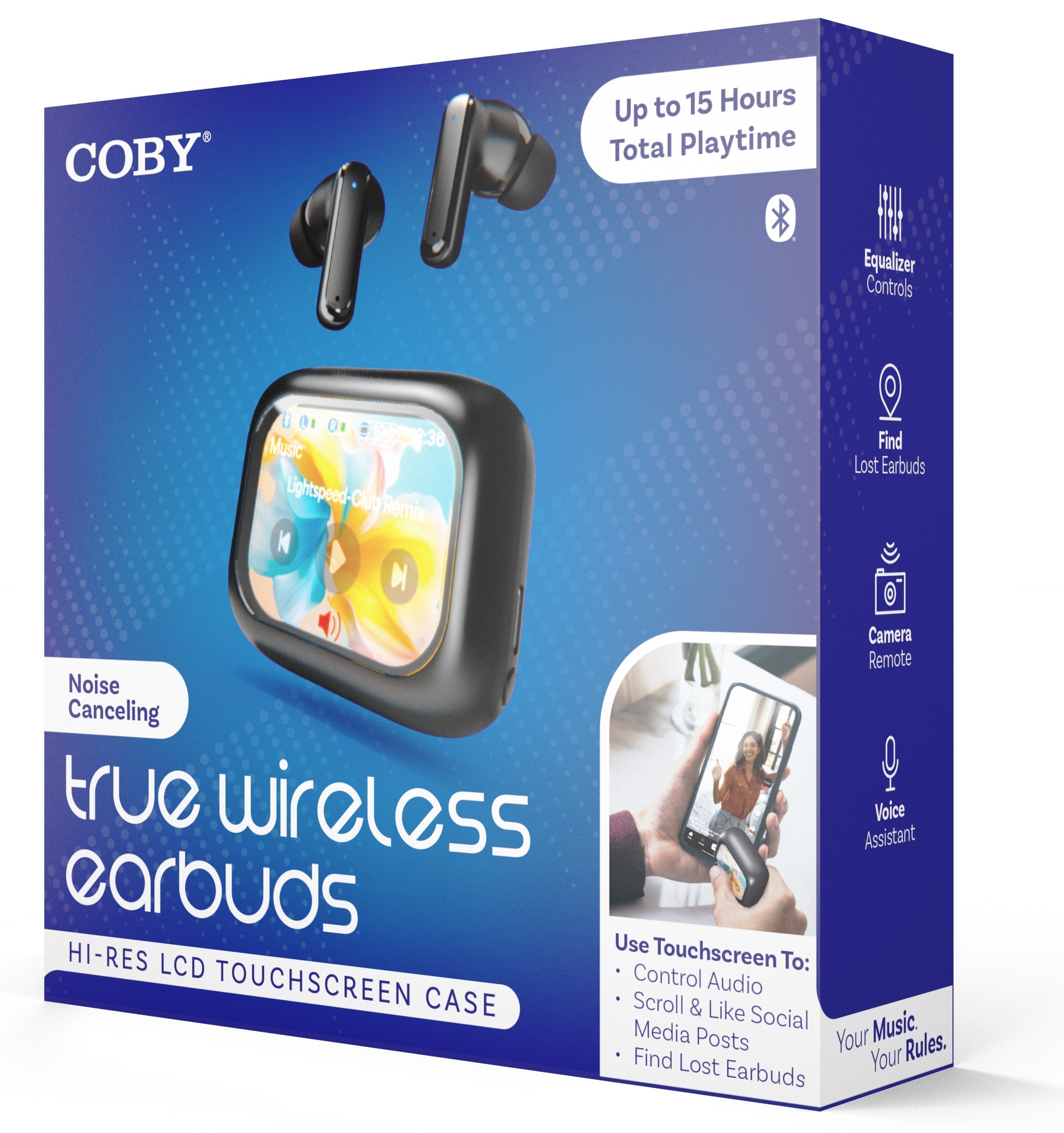 Coby CETW645 Active Noise Cancelling True Wireless Earbuds with Charging Smart Display Case