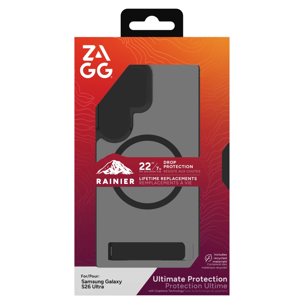 ZAGG - Rainier Snap Case with Kickstand for Samsung Galaxy S26 Ultra - Smoke Black
