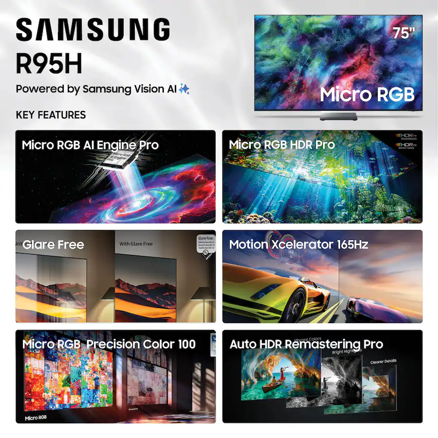 Samsung R95H Series 75" Micro RGB 4K UHD Glare-Free HDR Smart TV with SamsungVisionAI (2026)