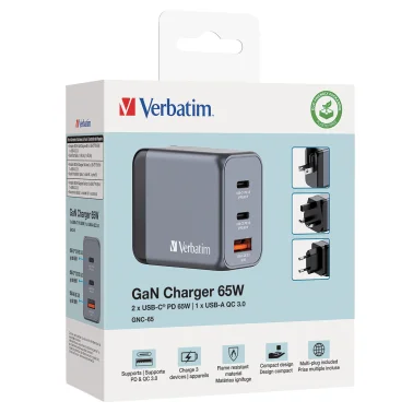 Verbatim® 65-Watt 3-USB-Port GaN Wall Charger