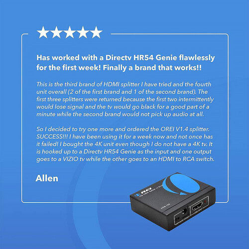 OREI HDS-102 1x2 4K HDMI Splitter