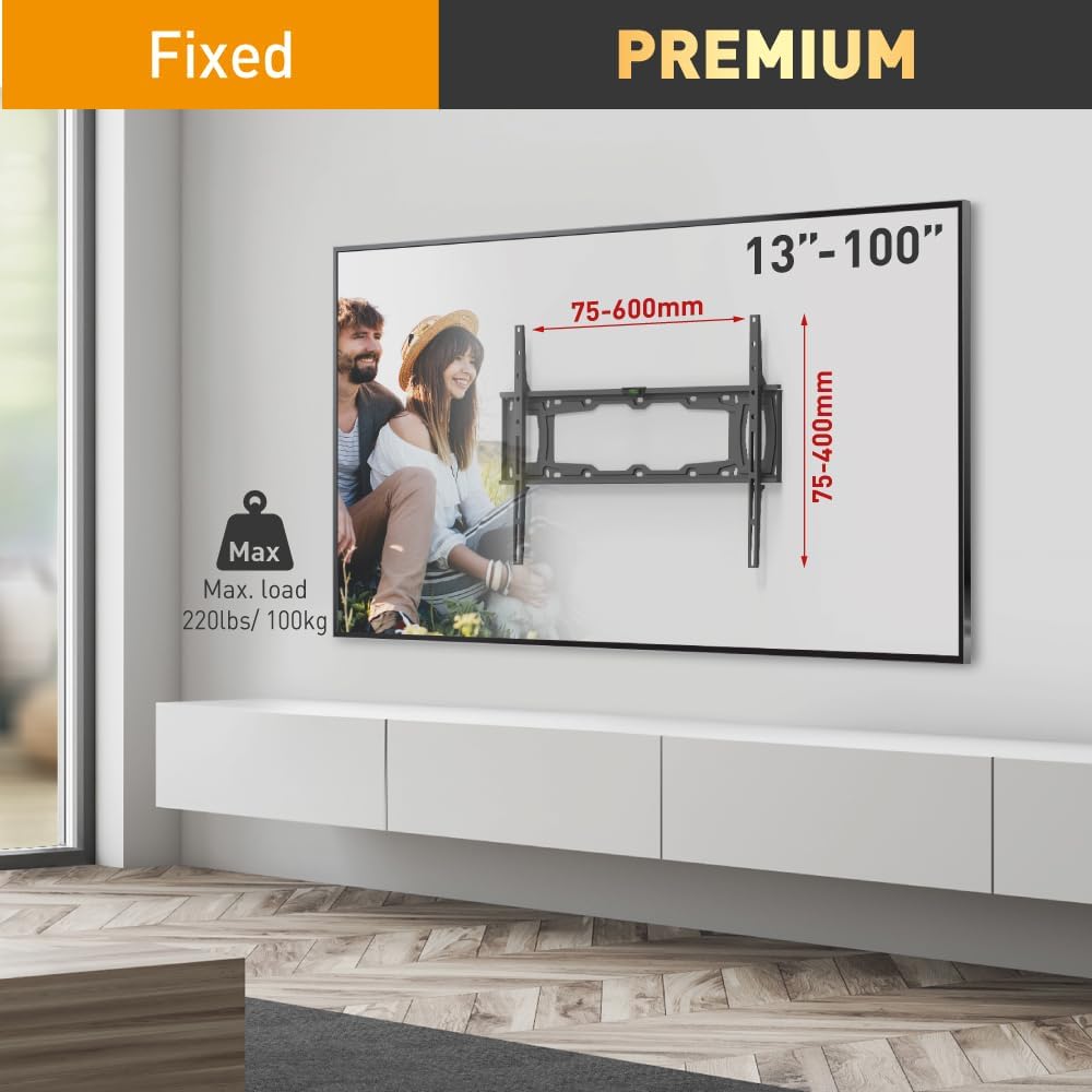 Barkan E400+ 13"-100" Low Profile Auto Locking Fixed TV Wall Mount
