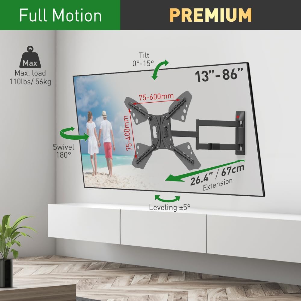 Barkan 3400L 13"-86" Full Motion Articulating TV Wall Mount with Long Arm