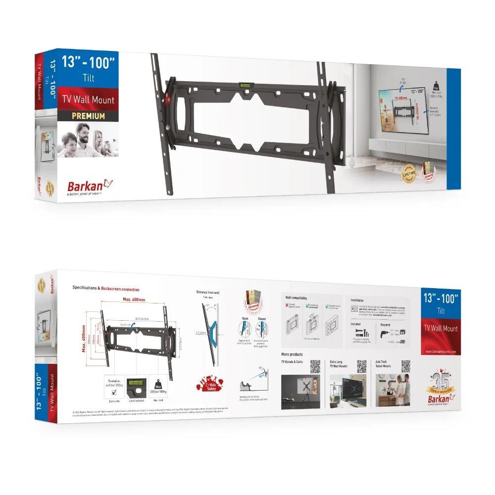 Barkan E410+ 13"-100" Auto Locking Tilt TV Wall Mount