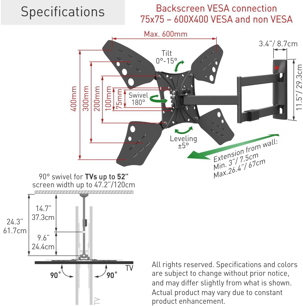 Barkan 3400L 13"-86" Full Motion Articulating TV Wall Mount with Long Arm