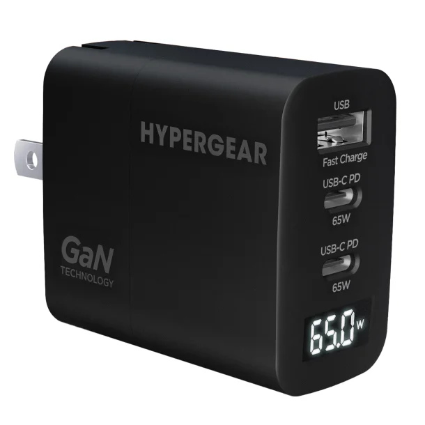 HyperGear® SpeedBoost 65-Watt 3-Port-USB GaN Charger with Display