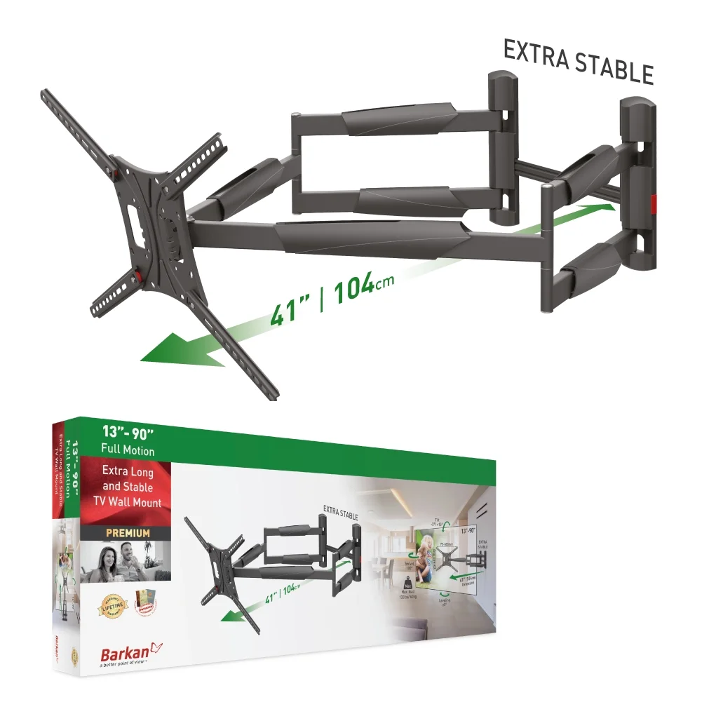 Barkan BM466XP 13"-90" Dual Arm Full Motion Articulating TV Wall Mount with Xtra Long Arm