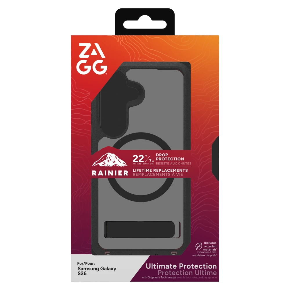 ZAGG - Rainier Snap Case with Kickstand for Samsung Galaxy S26 - Smoke Black