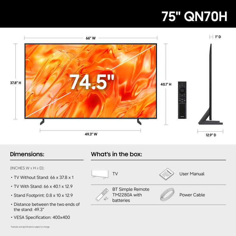 Samsung QN70H Series 75" 4K UHD HDR Smart Neo Quantum Mini-LED TV (2026)