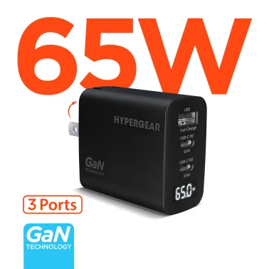 HyperGear® SpeedBoost 65-Watt 3-Port-USB GaN Charger with Display