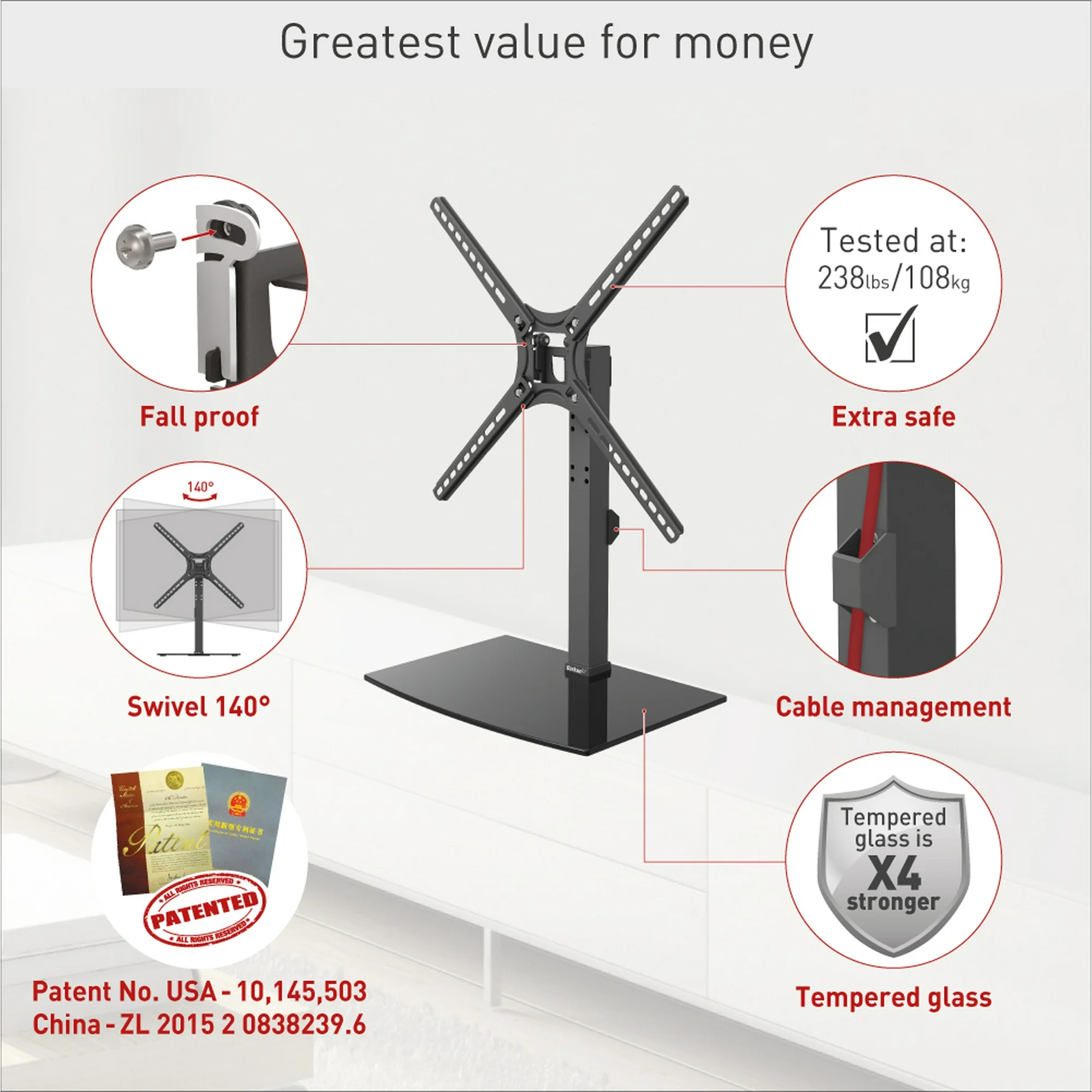 Barkan S320 13"-65" Swivel & Tilt TV Tabletop Stand