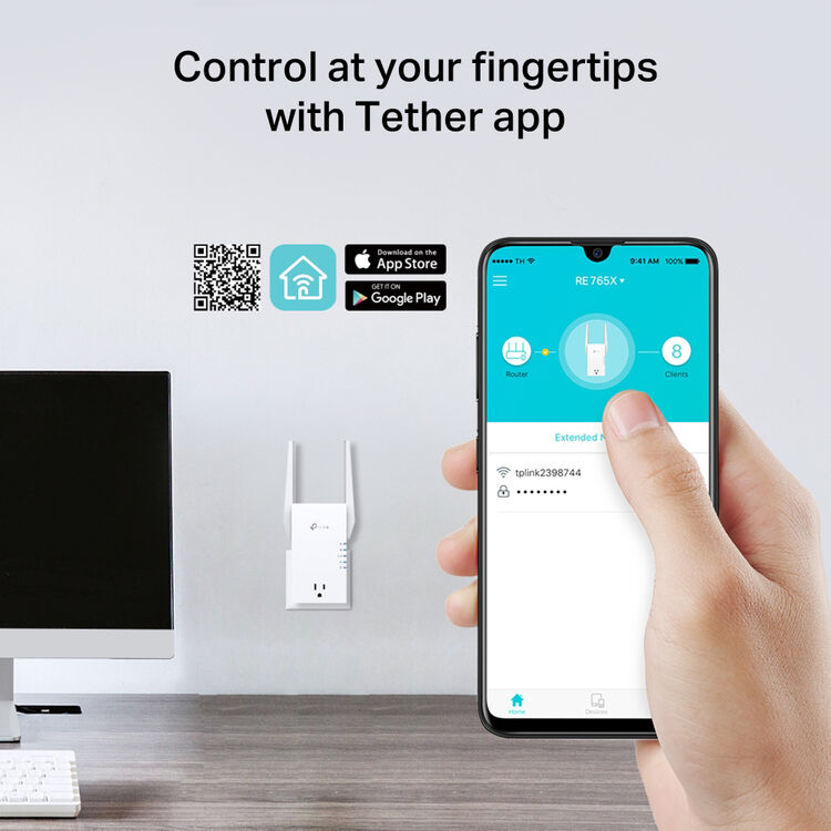 TP-Link RE765X AX3000 Dual-Band Wi-Fi 6 Range Extender & Smart Plug