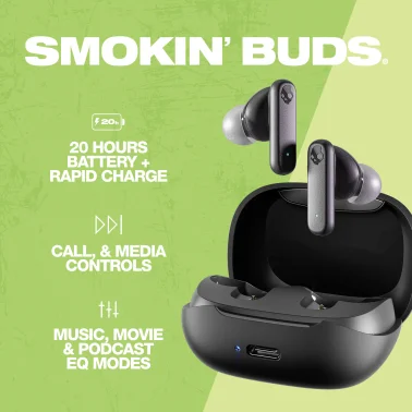Skullcandy Smokin’ Buds TWS Bluetooth In-Ear Earbuds with Mic and Charging Case