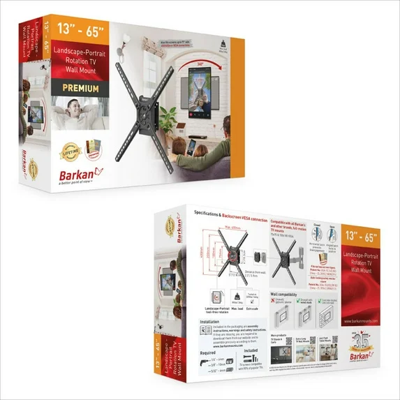 Barkan BM300R 13"-65" Landscape-Portrait Rotation Auto Locking TV Wall Mount